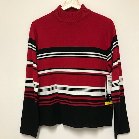 Red long sleeve sweater Sag Harbor red striped sweater NWT SM - Picture 1 of 5
